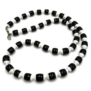 Vintage Miriam Haskell White Black Milk Glass Bead Necklace RARE 28"